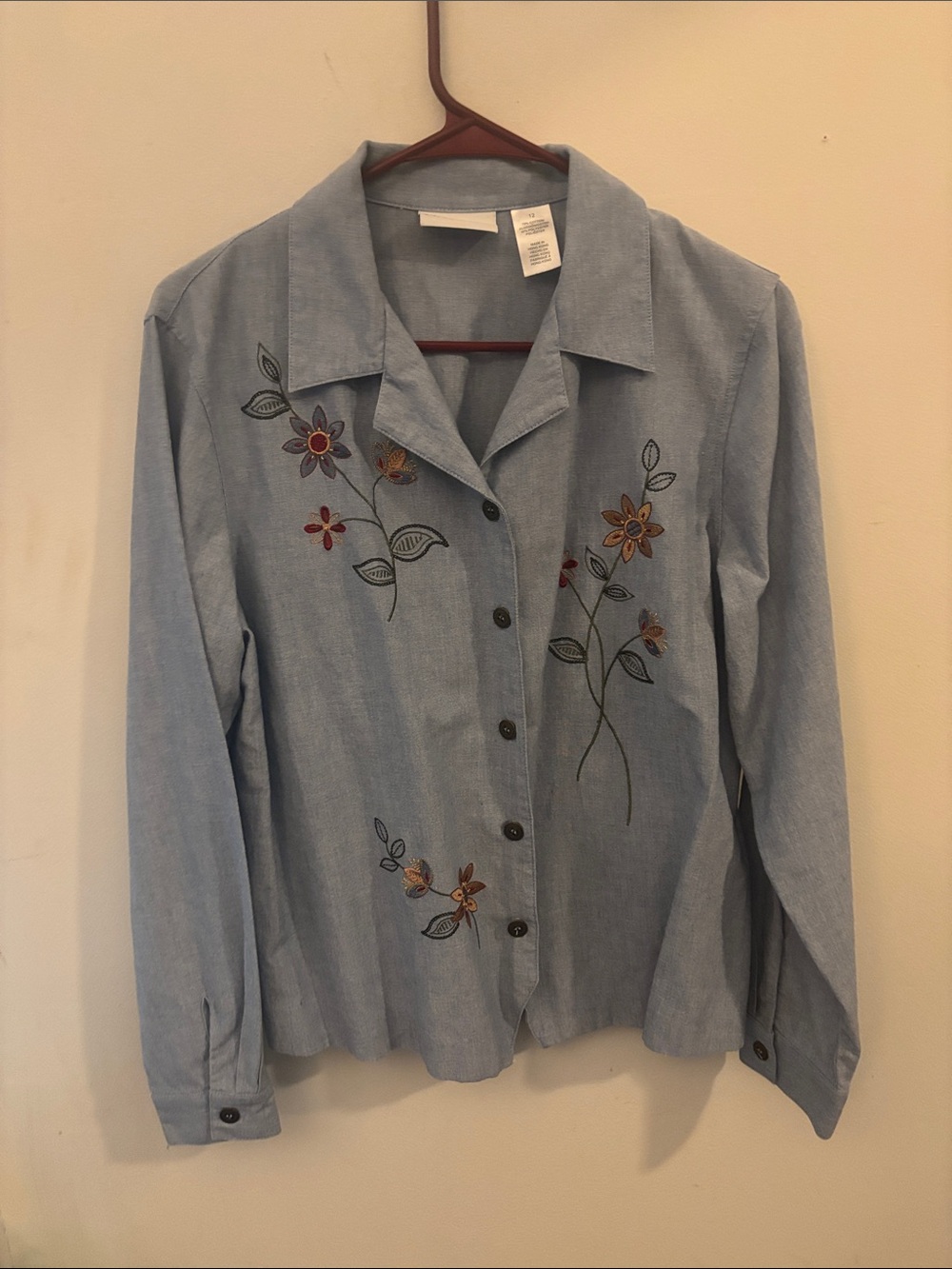 Vintage Alfred Dunner Embroidered Chambray Shirt Size 12 Light Blue Grandma Core